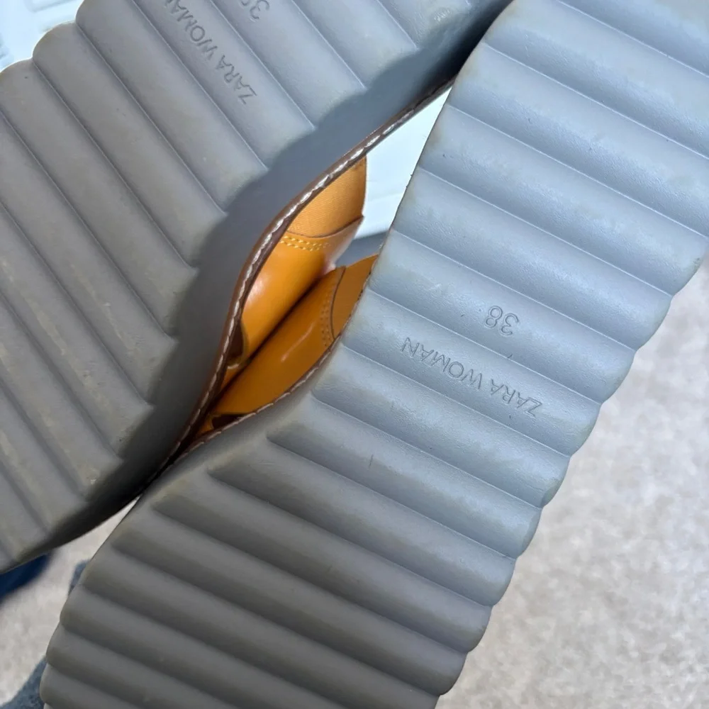 Zara Y2K 90s Platform Slip On Sandal Mules Mustard Yellow Size 38 - Picture 10 of 11